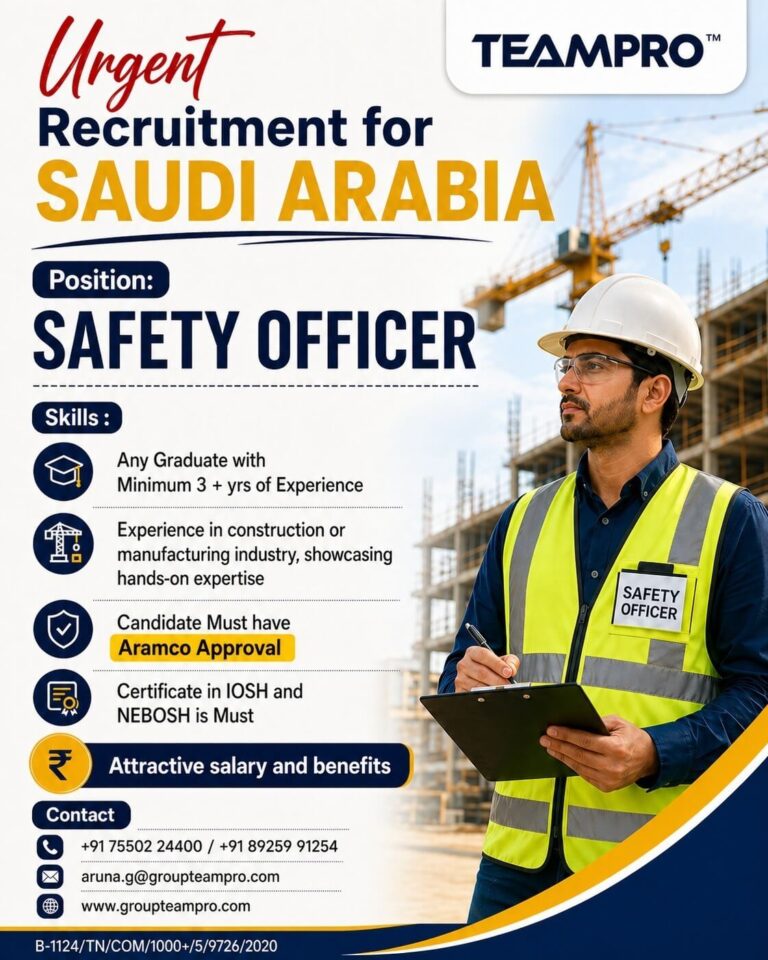Urgent Recruitment for Saudi Arabia – Safety Officer