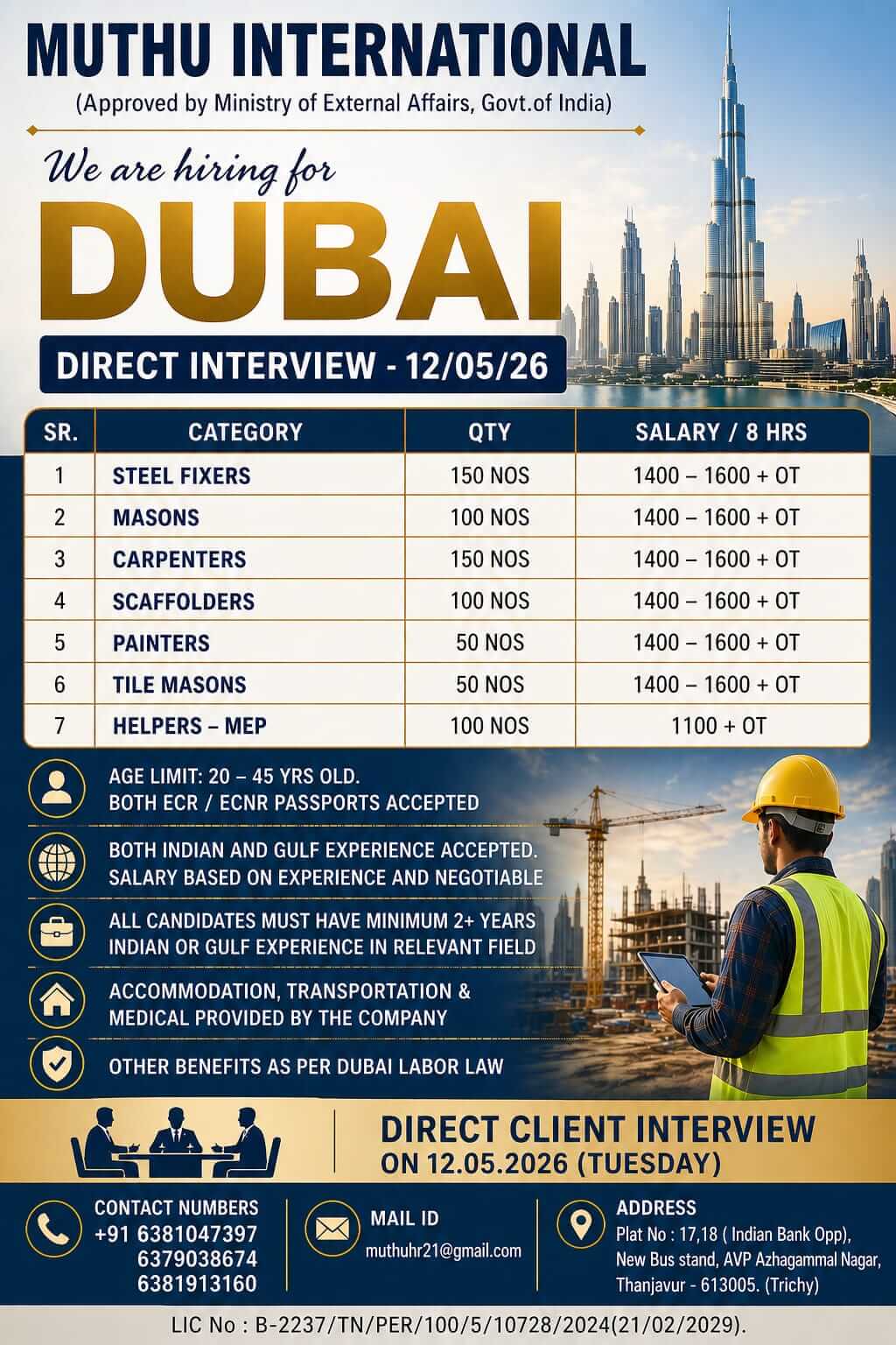 Dubai Construction Jobs 2026 – Direct Client Interview Opportunity