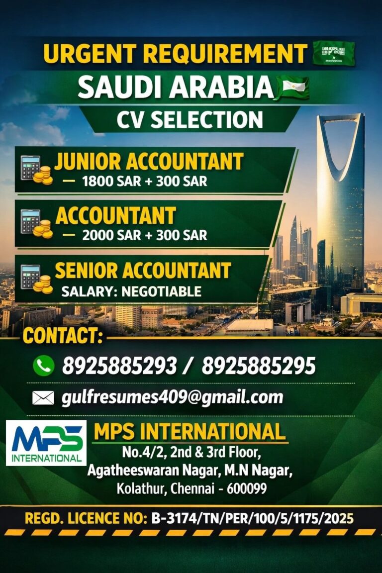 Saudi Arabia Accountant Jobs 2026 – Immediate CV Selection