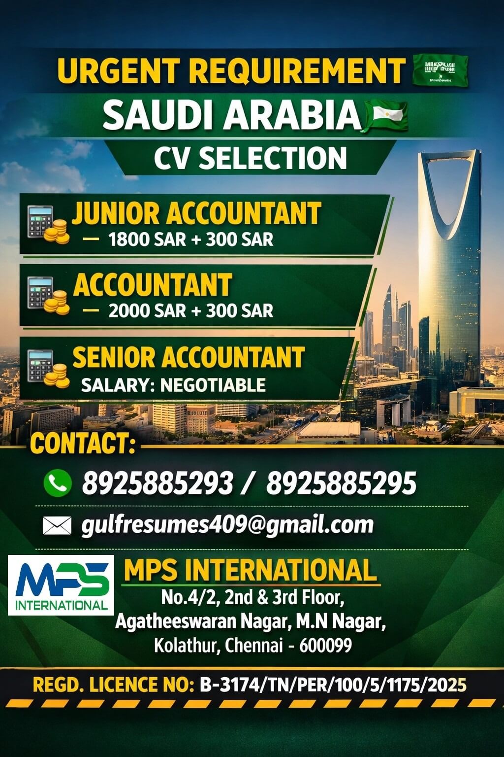 Saudi Arabia Accountant Jobs 2026 – Immediate CV Selection