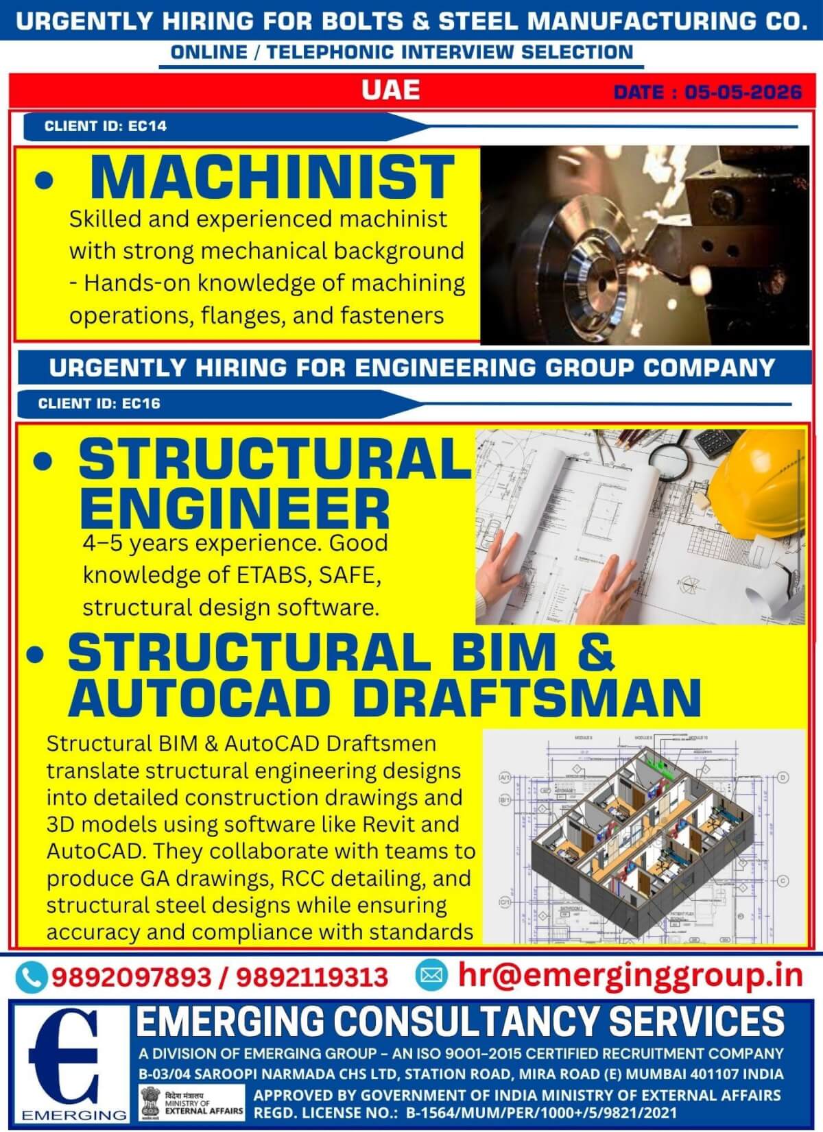 UAE Machinist & Structural Engineer Jobs 2026 – Apply Now