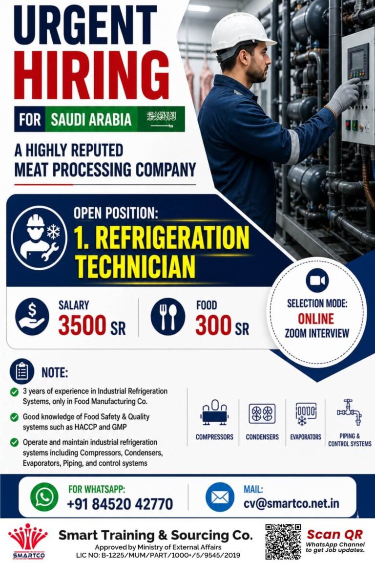 Saudi Refrigeration Technician Jobs 2026 – Online Interview Opportunity