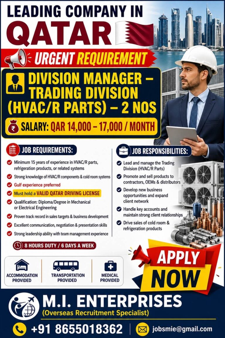 Qatar HVAC Manager Jobs 2026 – Urgent Trading Division Vacancy