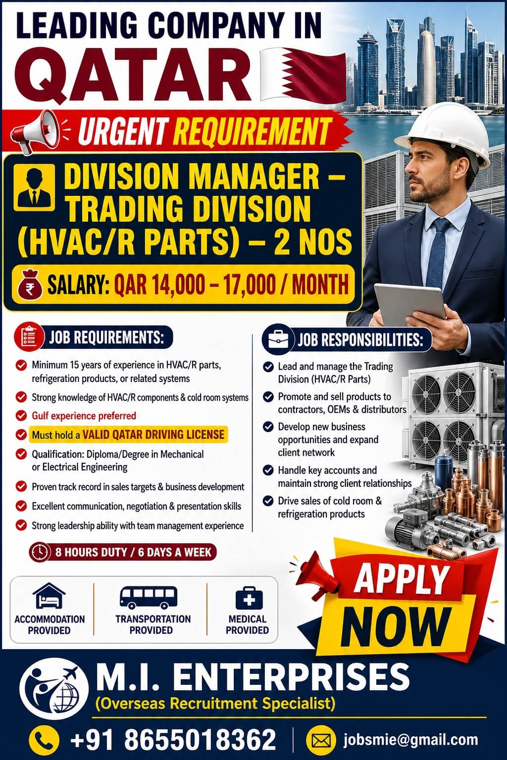 Qatar HVAC Manager Jobs 2026 – Urgent Trading Division Vacancy