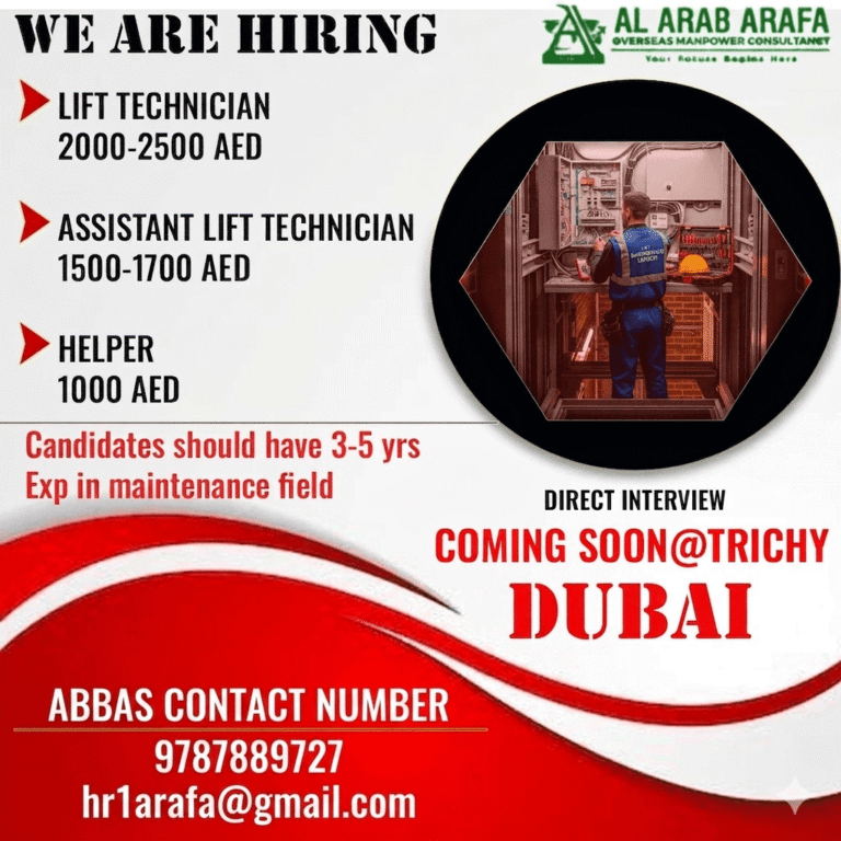 Dubai Lift Technician Jobs 2026 – Direct Interview in Trichy