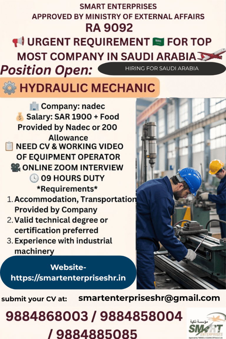 Hydraulic Mechanic Jobs in Saudi Arabia 2026 – Apply Online