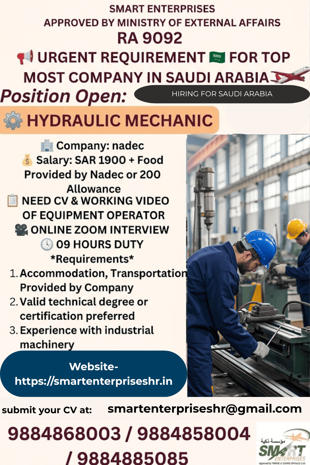 Hydraulic Mechanic Jobs in Saudi Arabia 2026 – Apply Online