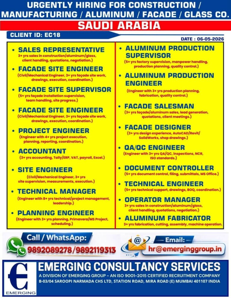 Saudi Arabia Construction & Aluminum Company Jobs 2026 – Apply Now