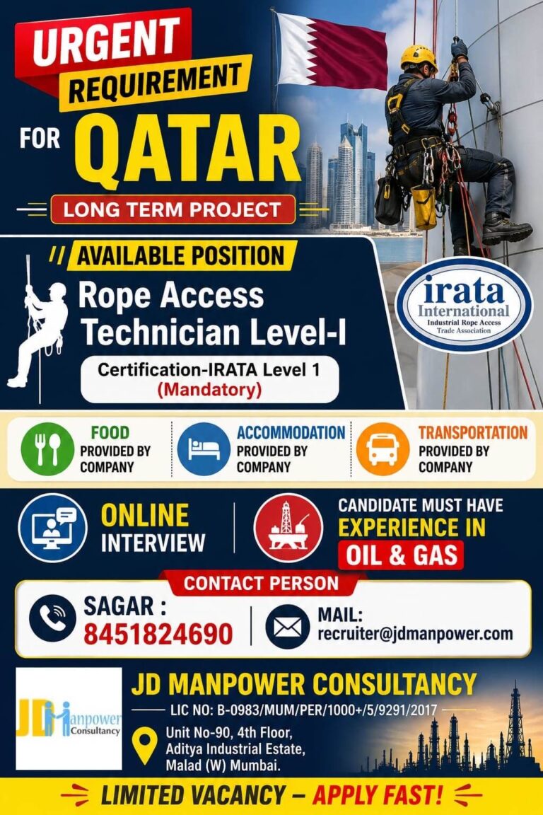 Rope Access Technician Jobs in Qatar 2026 | Online Interview | Apply Now