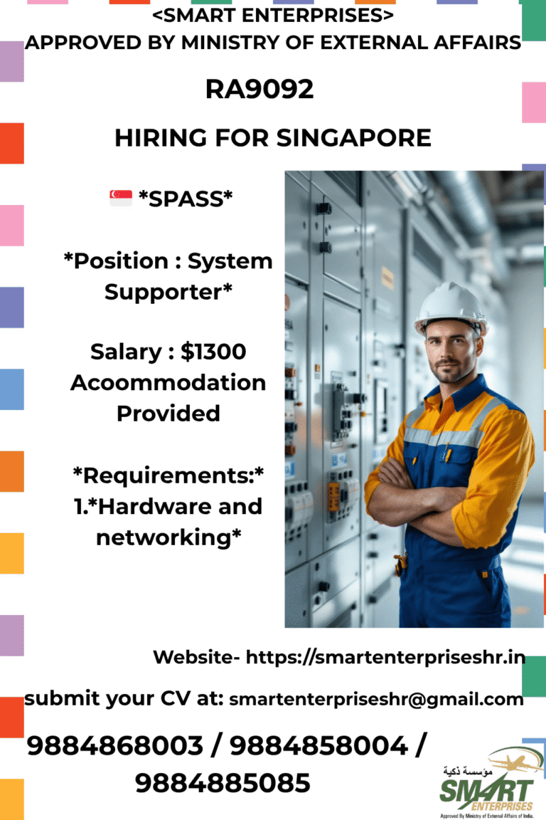 Singapore System Supporter Jobs 2026 – S Pass Vacancy With Accommodation