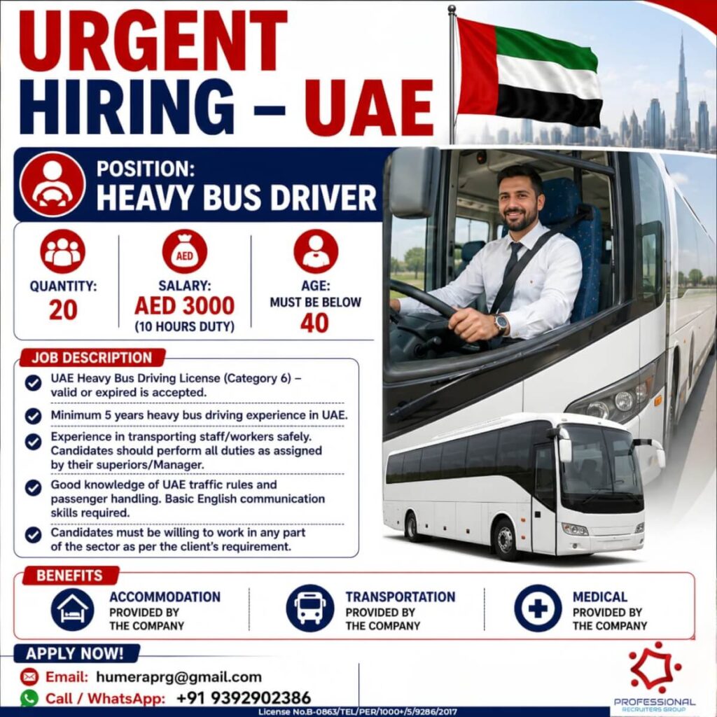 UAE Heavy Bus Driver Jobs 2026 – Urgent Hiring | Apply Now
