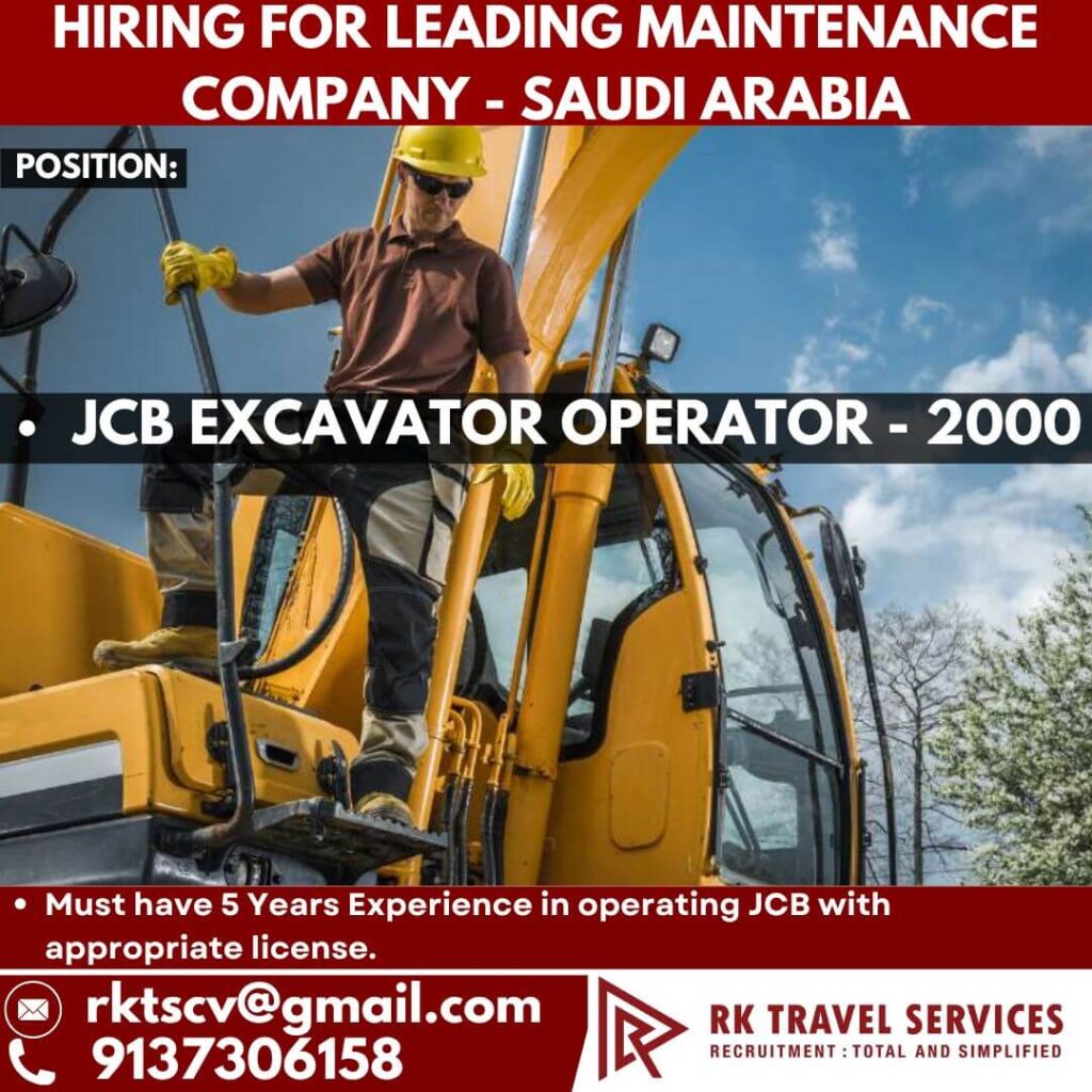 JCB Excavator Operator Jobs in Saudi Arabia 2026