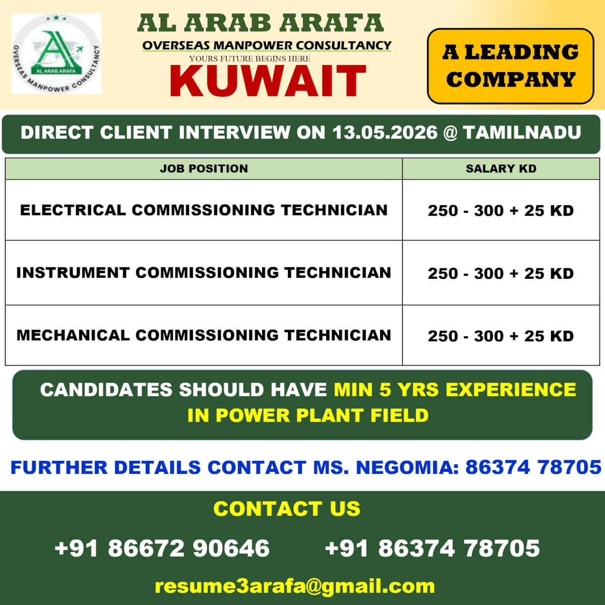 Kuwait Power Plant Jobs 2026 – Direct Client Interview for Commissioning Technicians
