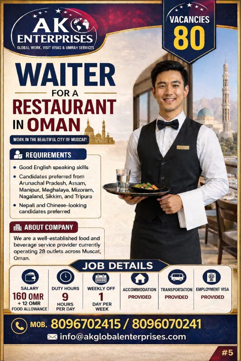 Oman Waiter Jobs 2026 – Restaurant Vacancies in Muscat