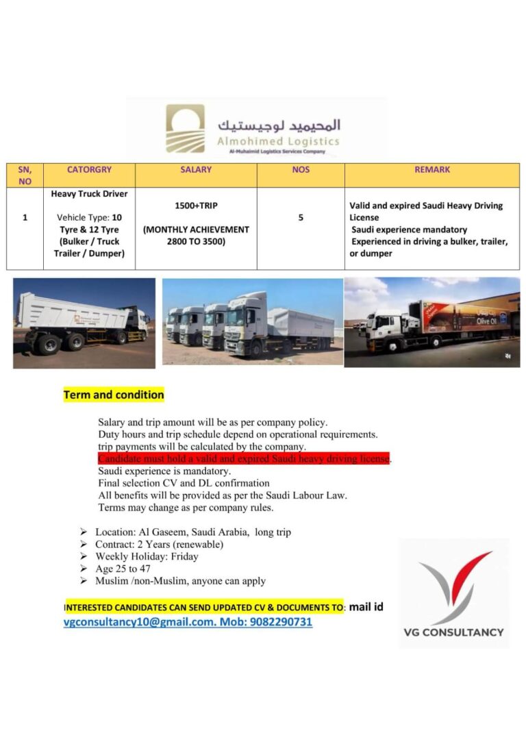 Saudi Arabia Heavy Truck Driver Jobs 2026 – Immediate Recruitment