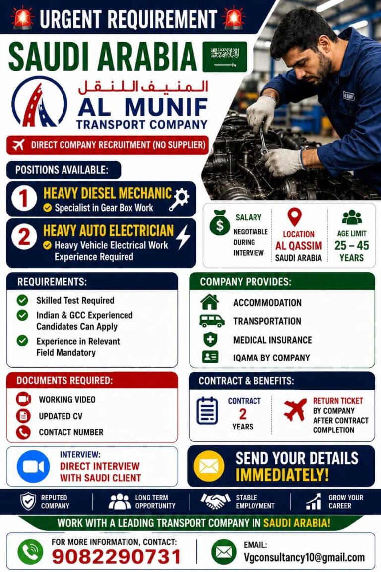 Saudi Arabia Heavy Diesel Mechanic Jobs 2026 – Immediate Recruitment