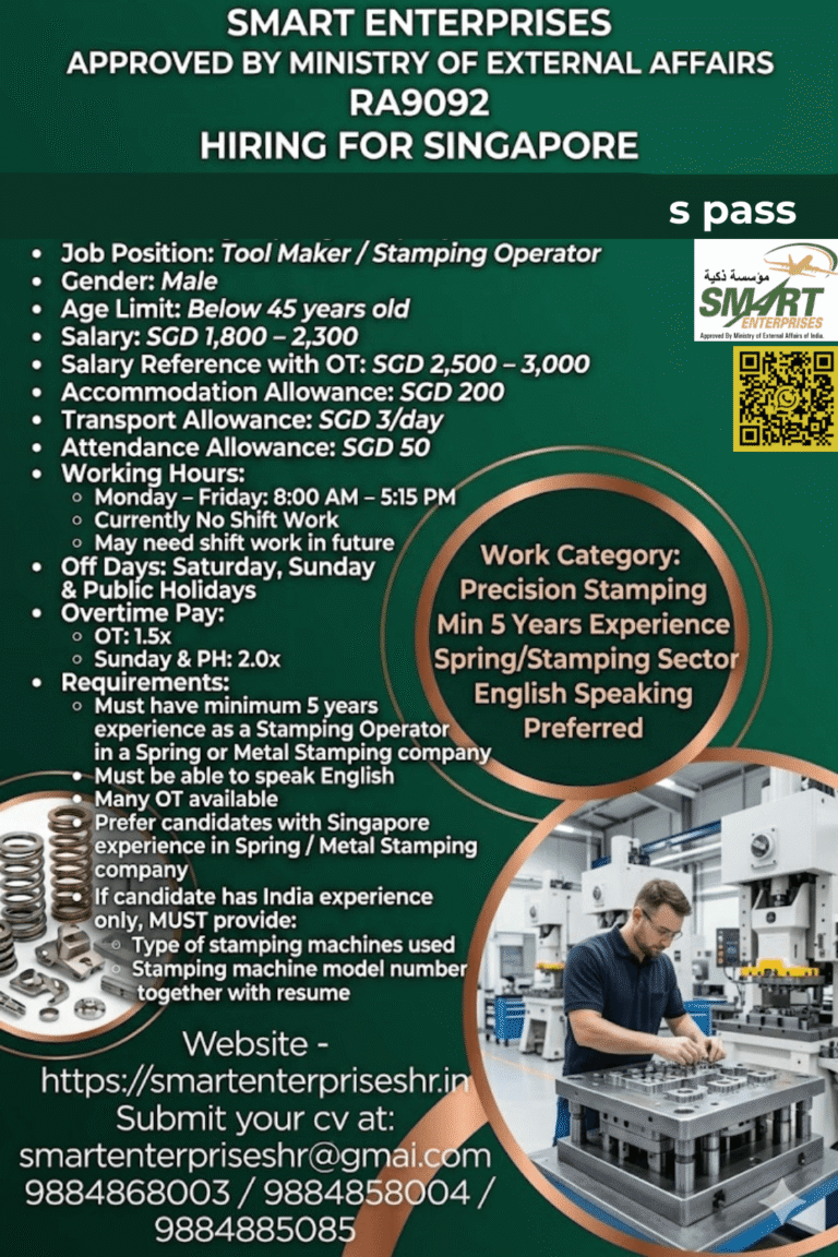 Tool Maker / Stamping Operator Jobs in Singapore 2026