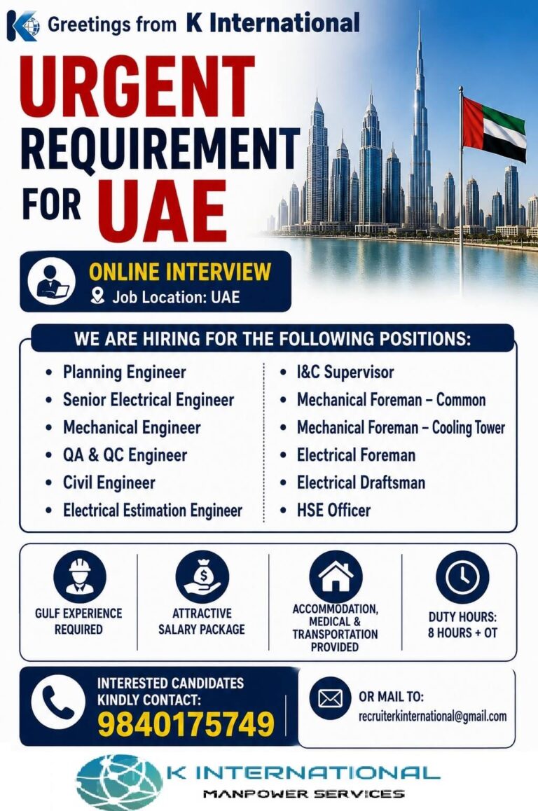 UAE Engineering Jobs 2026 – Urgent Recruitment for Engineers and Supervisors