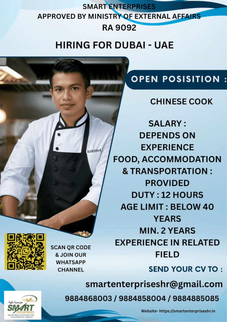 Chinese Cook Jobs in Dubai UAE 2026 – Latest Gulf Job Vacancy