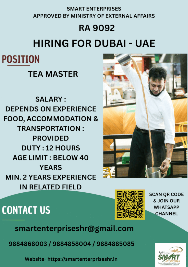 Tea Master Jobs in Dubai UAE 2026 – Apply Now