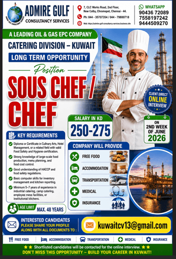 Kuwait Catering Division Recruitment 2026