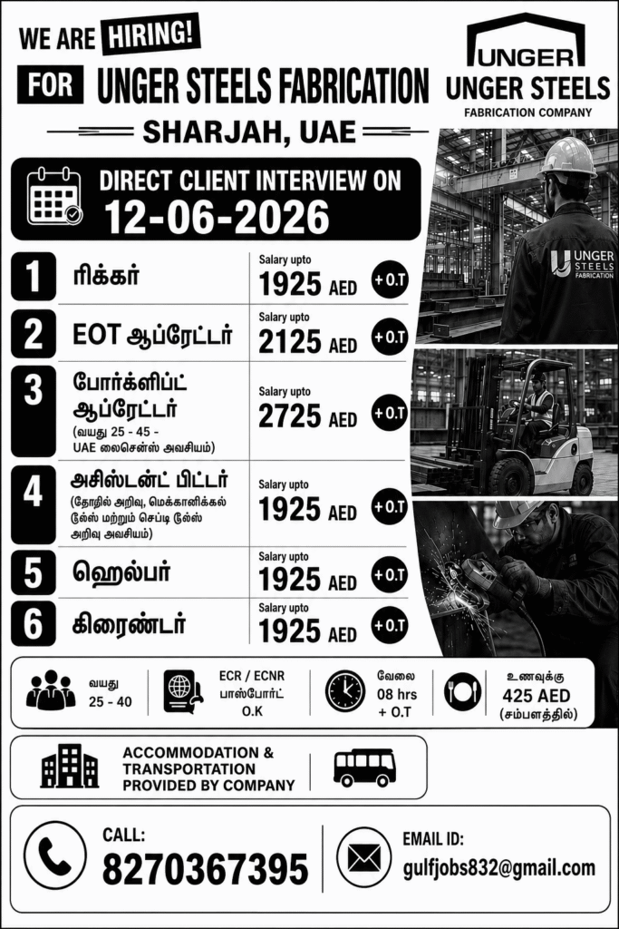 Unger Steels Fabrication UAE Jobs 2026 – Direct Client Interview on 12 June 2026