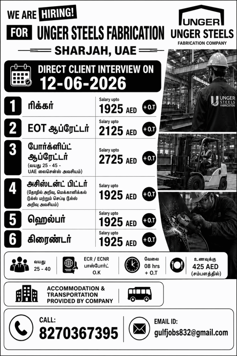 Unger Steels Fabrication UAE Jobs 2026 – Direct Client Interview on 12 June 2026
