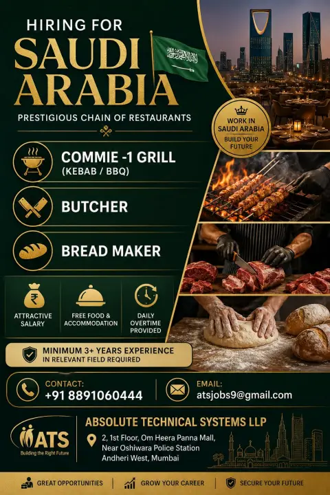 Saudi Arabia Restaurant Jobs 2026 – Free Food, Accommodation & Overtime