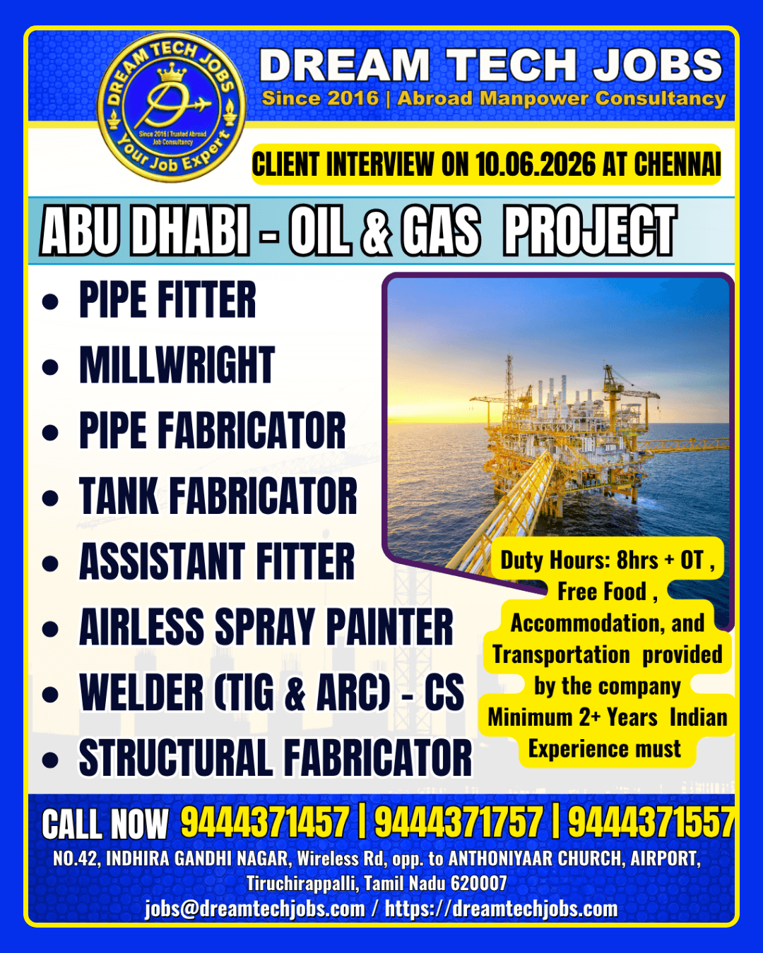 Abu Dhabi Oil & Gas Project Jobs 2026 – Client Interview at Chennai