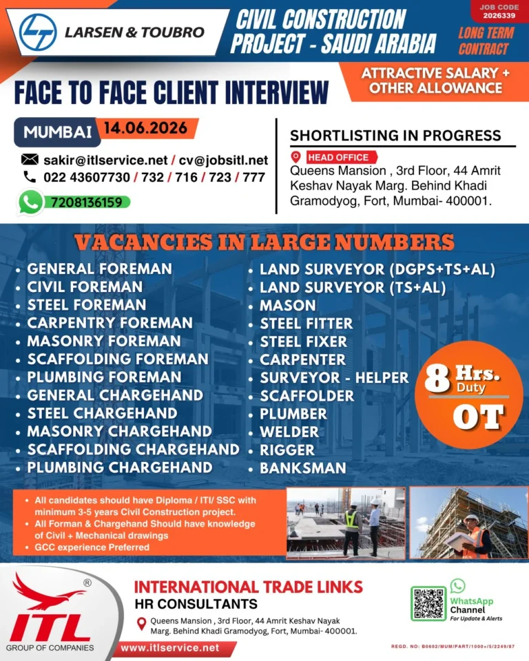 Larsen & Toubro Civil Construction Project Saudi Arabia – Face to Face Client Interview in Mumbai on 14 June 2026