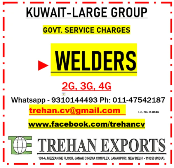 Kuwait Large Group Welder Jobs 2026 – Government Service Charges | Apply Now