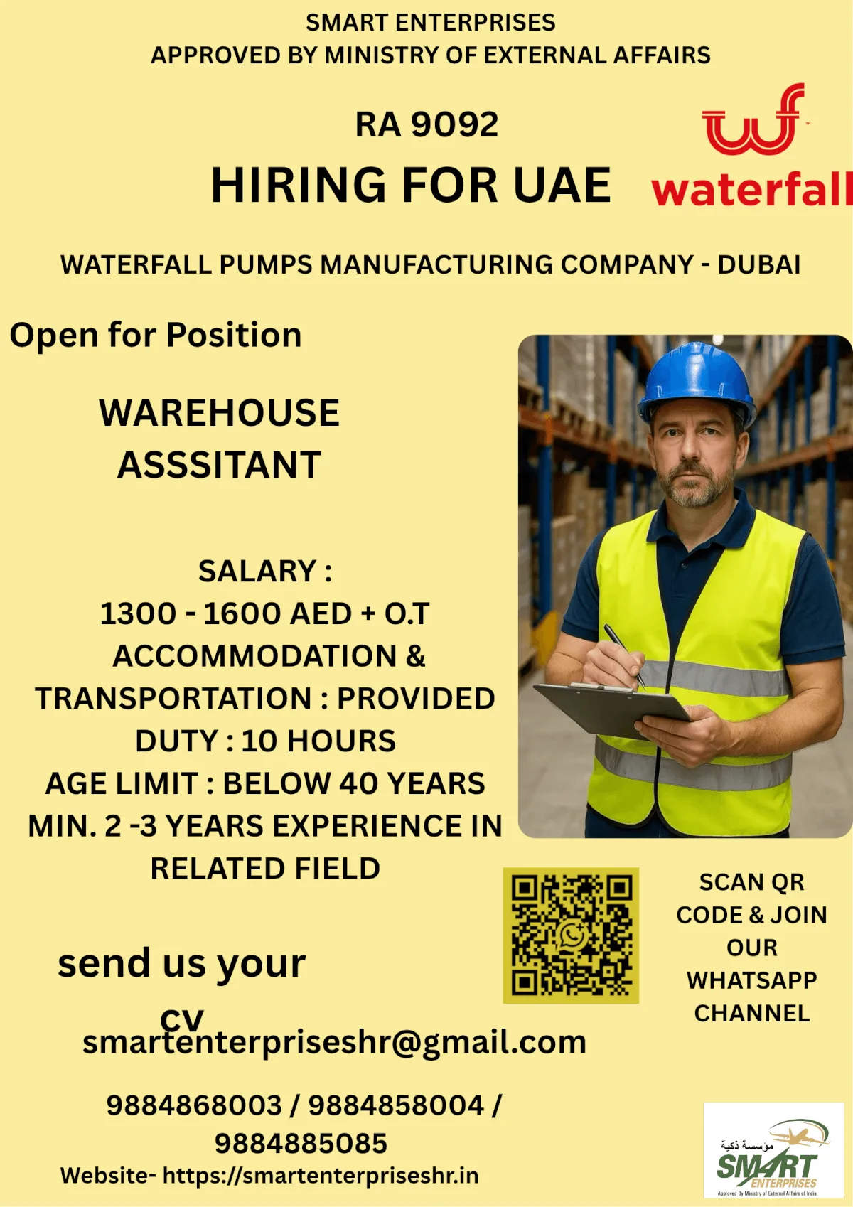UAE Warehouse Assistant Jobs 2026 – Waterfall Pumps Manufacturing Company Dubai
