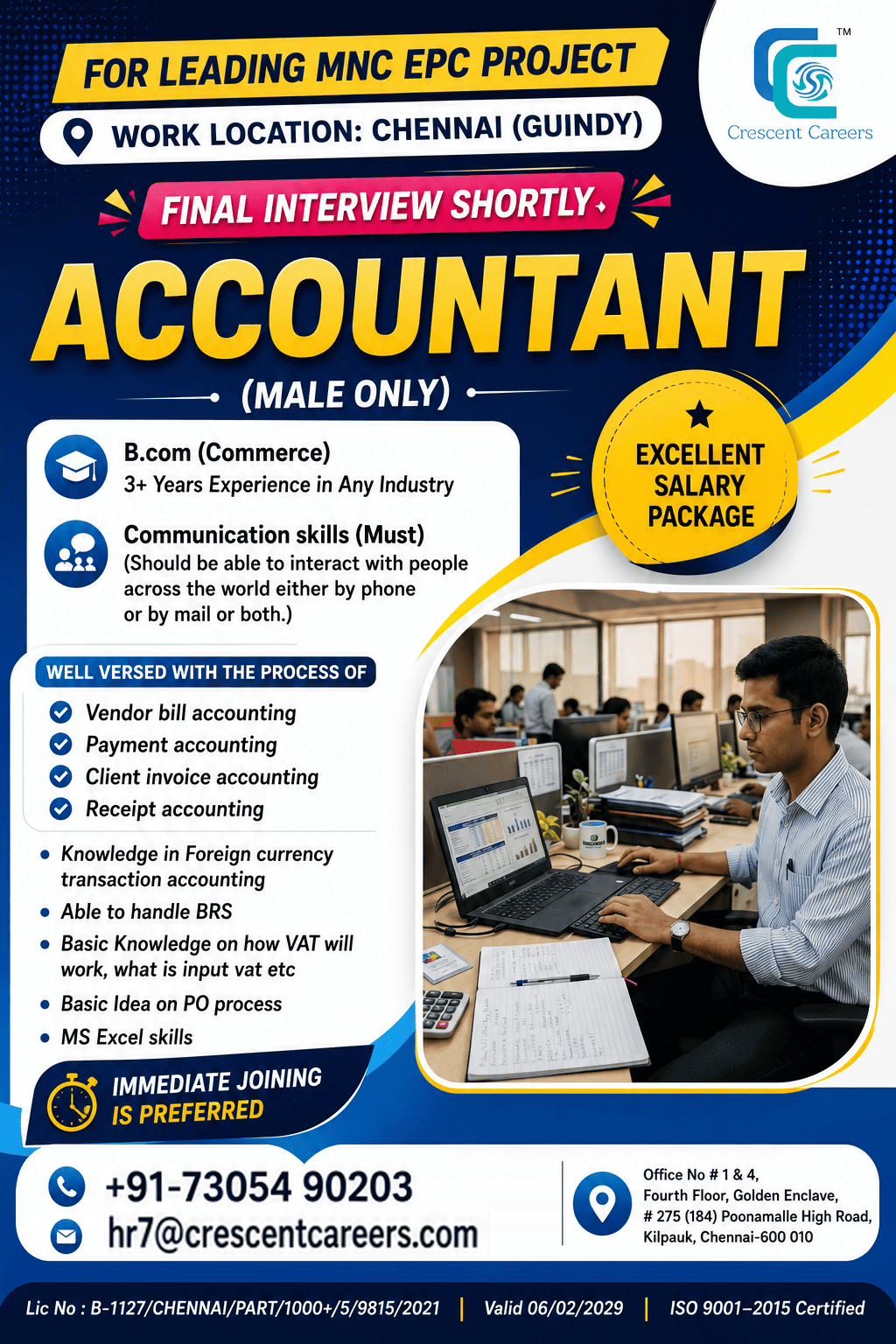 Accountant Jobs in Chennai 2026 – Leading MNC EPC Project | Apply Now