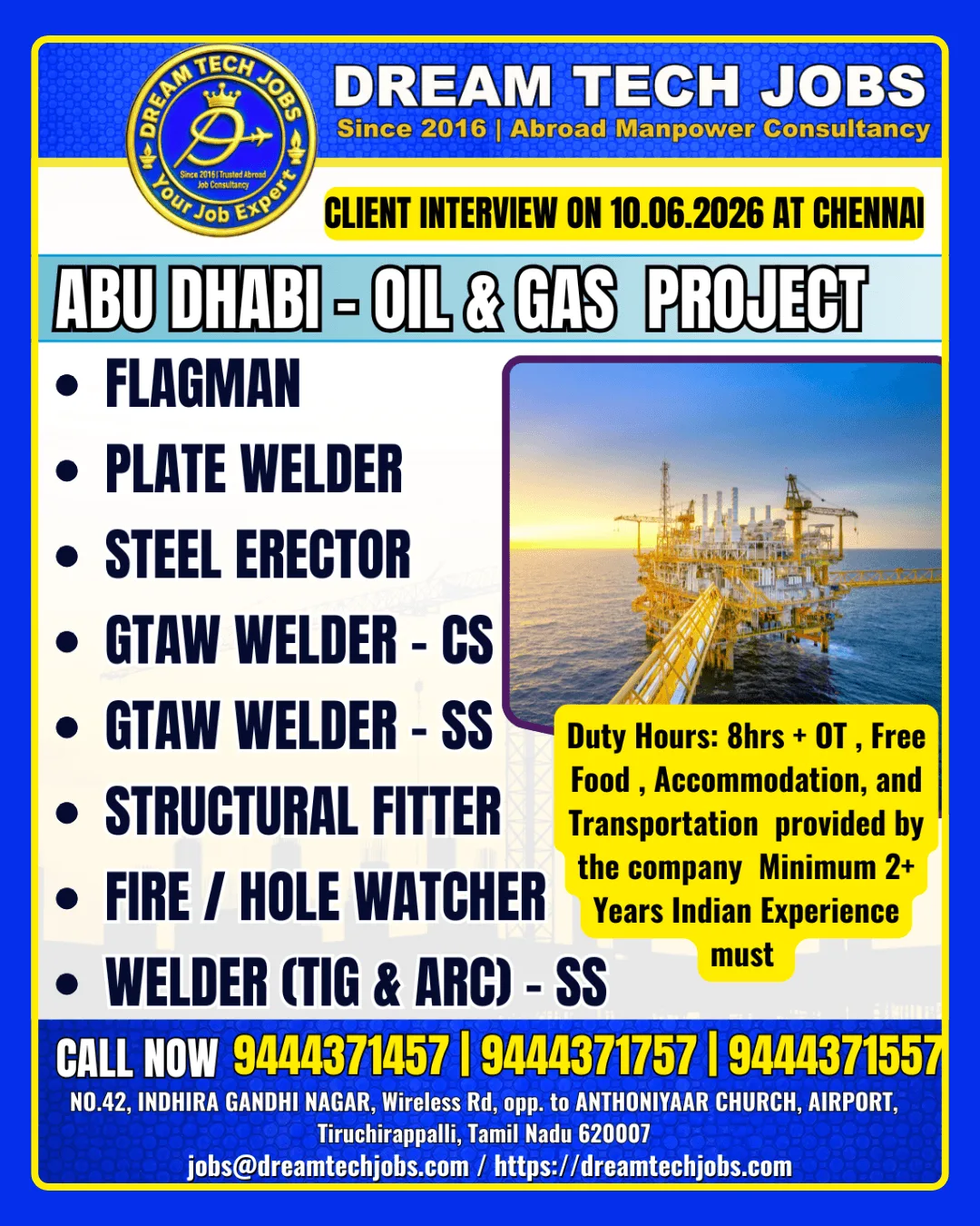 Abu Dhabi Oil & Gas Project Jobs 2026 – Client Interview in Chennai on 10 June