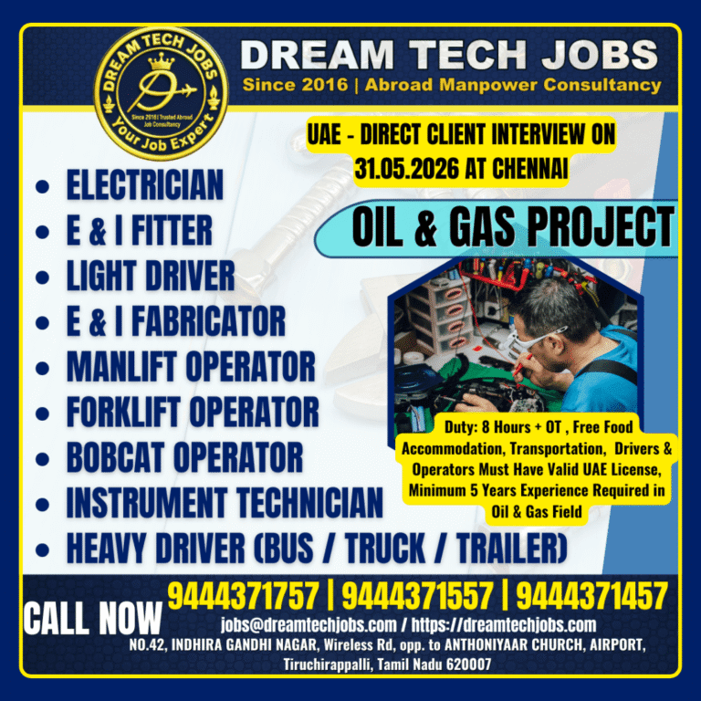 UAE Oil & Gas Project Jobs 2026 – Direct Client Interview in Chennai on 31 May