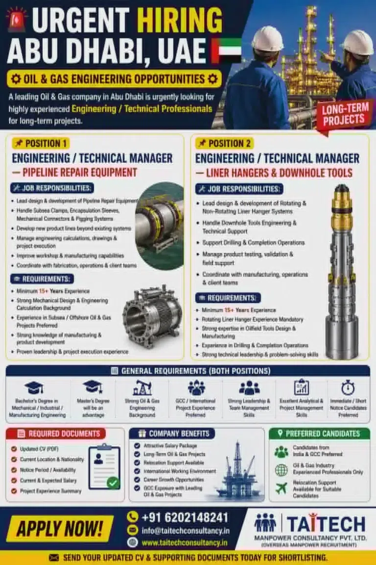 Abu Dhabi Oil & Gas Engineering Jobs 2026
