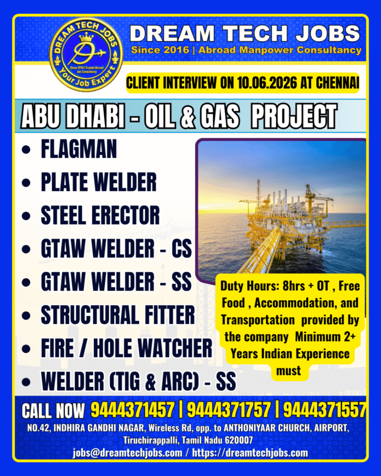 Abu Dhabi Oil & Gas Project Jobs 2026 – Client Interview on 10 June 2026 at Chennai