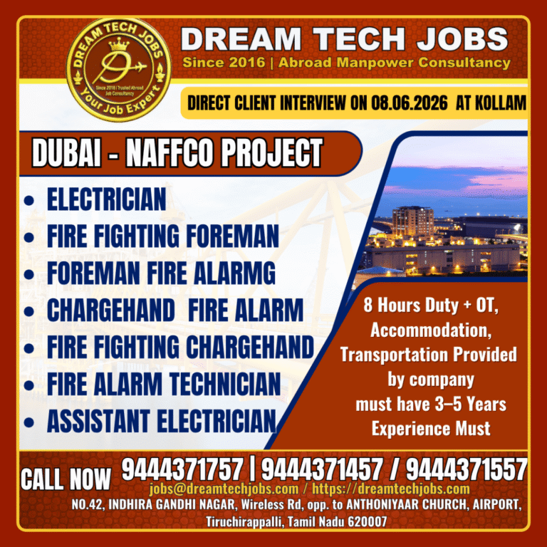 Dubai NAFFCO Project Jobs 2026 – Direct Client Interview at Kollam on 08 June 2026