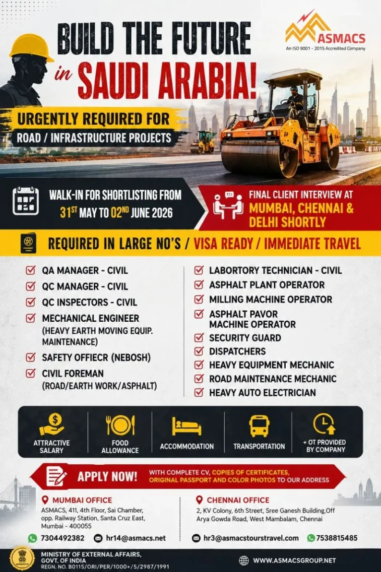 Saudi Arabia Road & Infrastructure Project Recruitment 2026