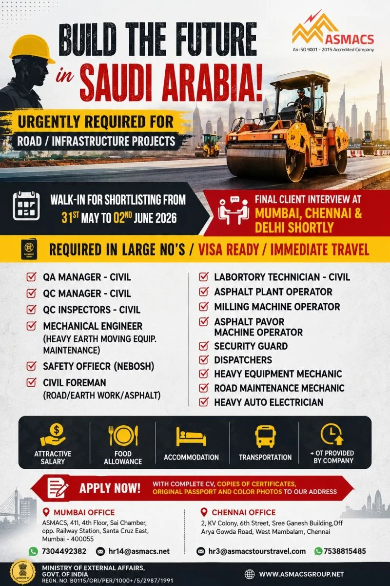 Saudi Arabia Road & Infrastructure Project Recruitment 2026
