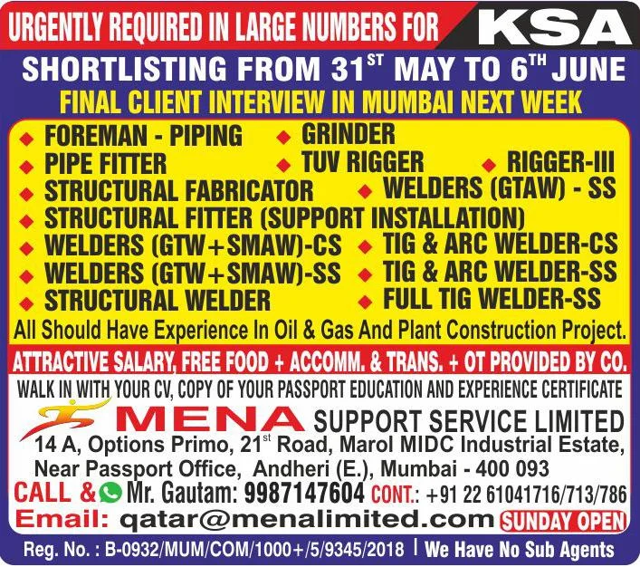 Saudi Arabia Oil & Gas Project Jobs 2026 – Final Client Interview in Mumbai Next Week