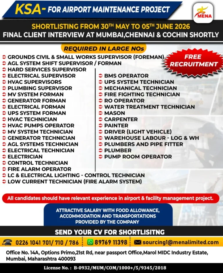 KSA Airport Maintenance Project Recruitment 2026