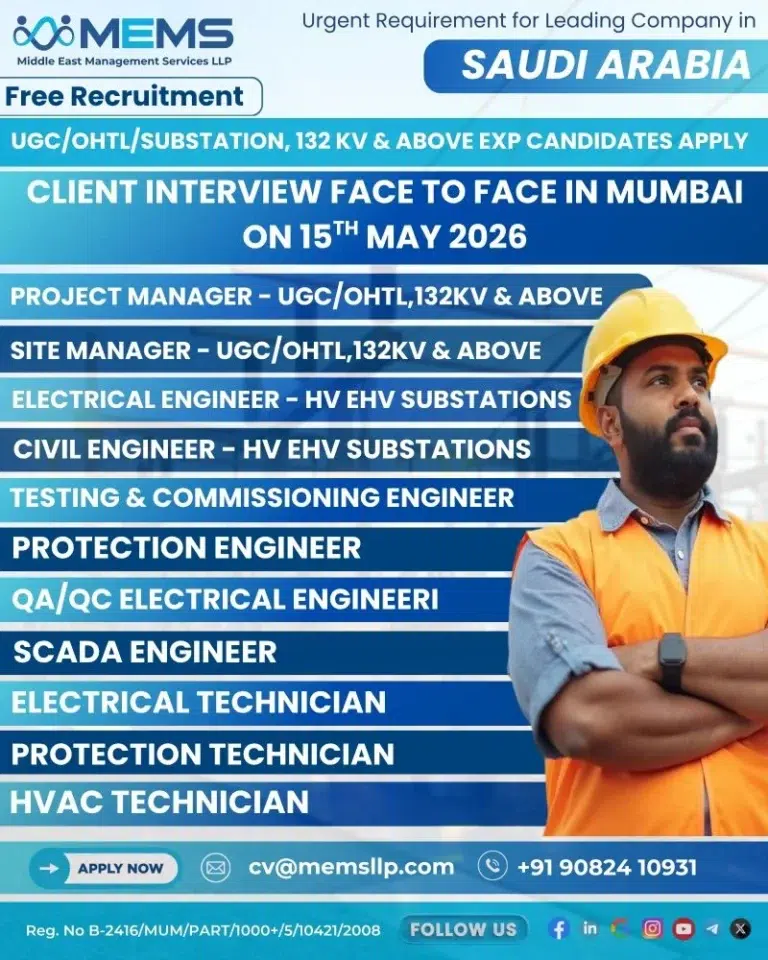 Saudi Arabia UGC/OHTL & Substation Jobs 2026