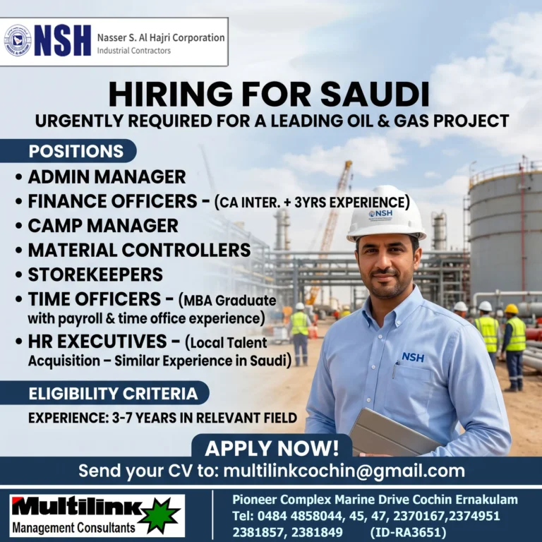 Saudi Arabia Oil & Gas Project Recruitment 2026 – NSH Hiring Admin Manager, Finance Officers, Camp Manager & More
