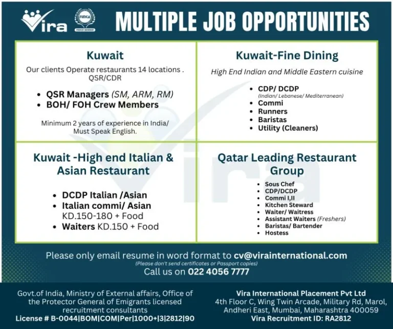 Kuwait & Qatar Restaurant Jobs 2026 – Latest Hospitality Recruitment