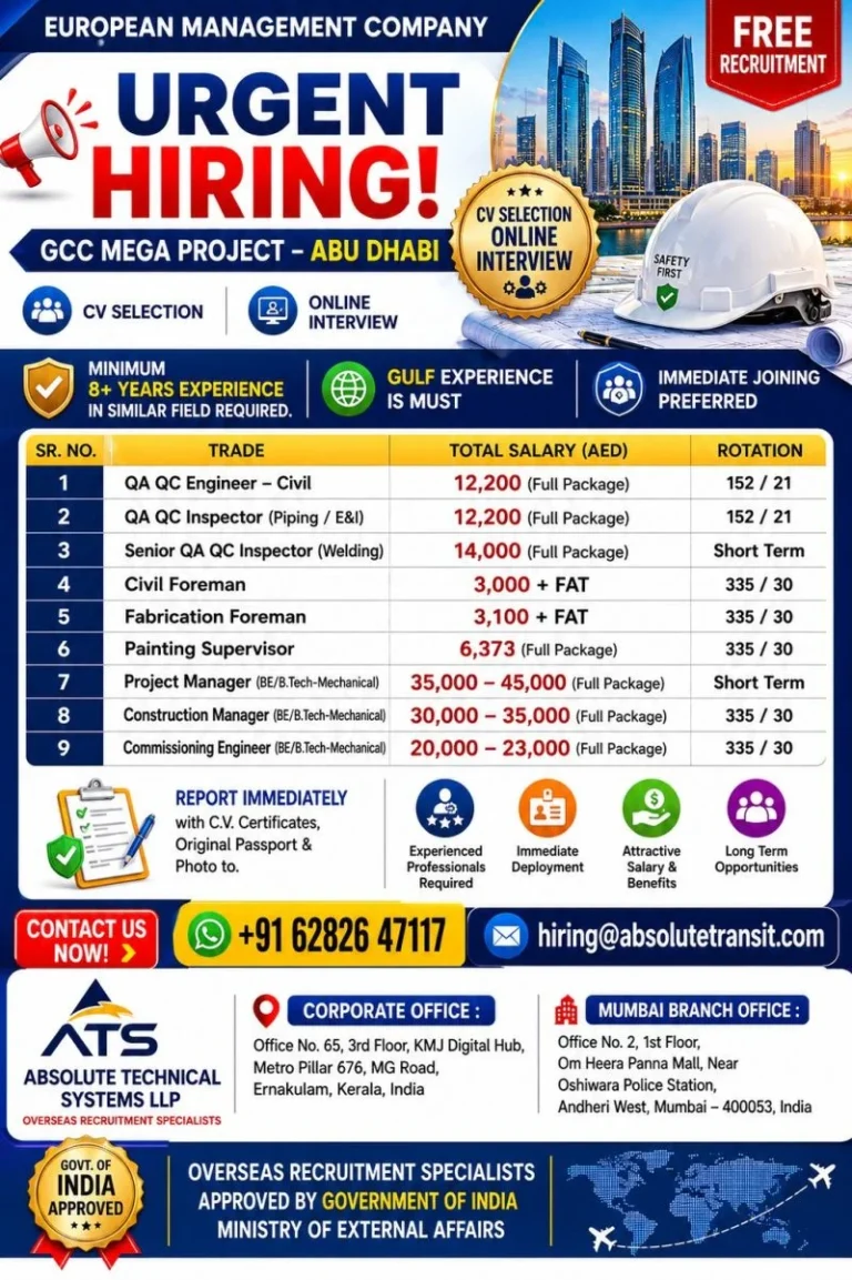 GCC Mega Project Abu Dhabi Jobs 2026 – Immediate Hiring for Engineering & Management Positions