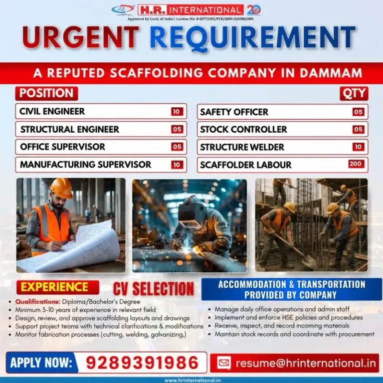 Saudi Arabia Scaffolding Company Jobs 2026 – Free Recruitment for Dammam