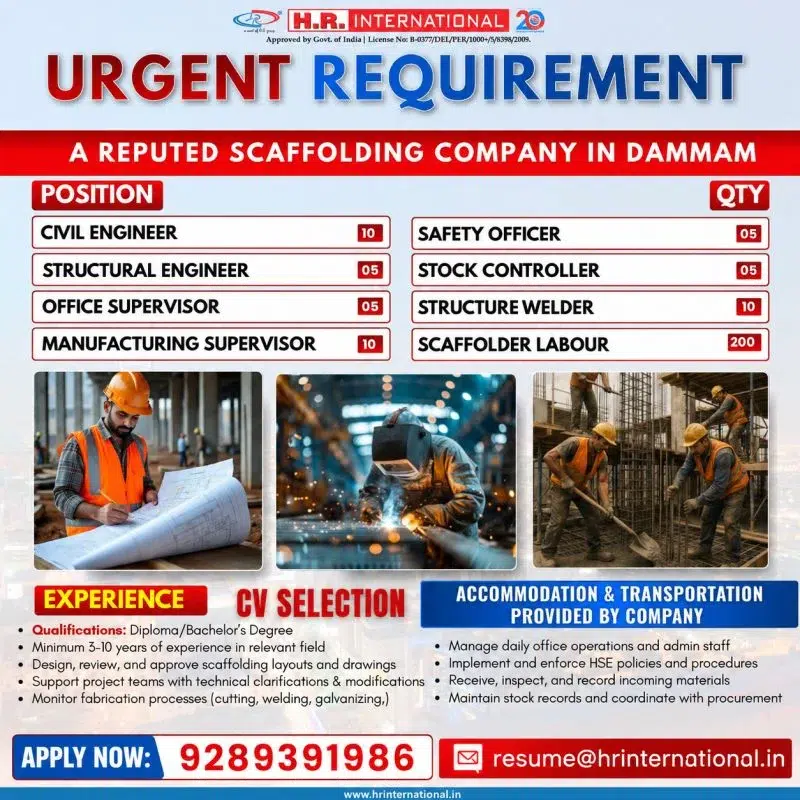 Saudi Arabia Scaffolding Company Jobs 2026 – Free Recruitment for Dammam