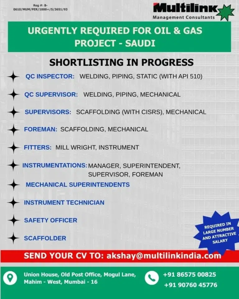 Saudi Oil & Gas Project Jobs 2026 – Urgently Required for Saudi Arabia