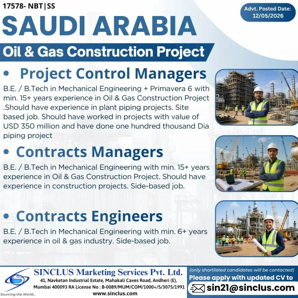 Saudi Arabia Oil & Gas Construction Project Jobs 2026 – Apply Now